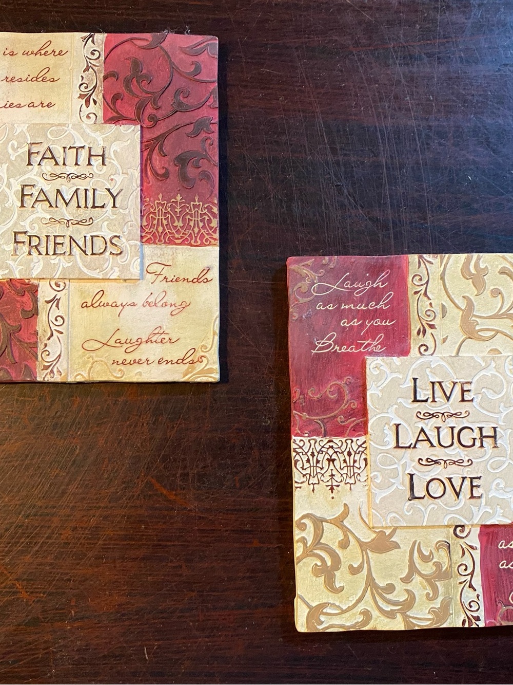 Set of 2 Hanging Wall Plaques Faith Family Friends & Live Laugh Love